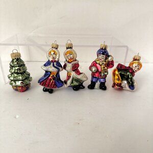 Lot of 5 Blown Mercury Glass Christmas Ornaments 3" Boy Child Snowball Fight Car